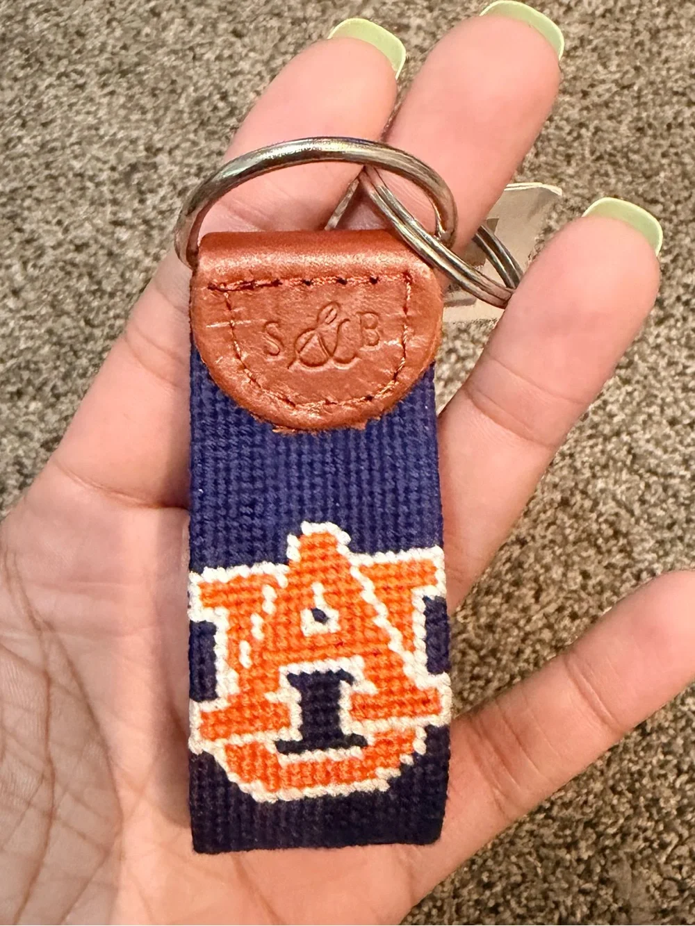 S&B AUBURN Navy and Orange Collegiate Embroidered Key Fob